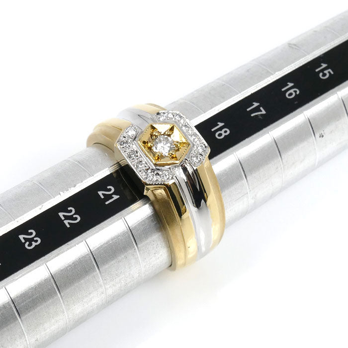 K18YG イエローゴールド K14WG ホワイトゴールド リング・指輪 ダイヤモンド0.1ct/0.1ct 19.5号 8.9g メンズ【中古】【美品】