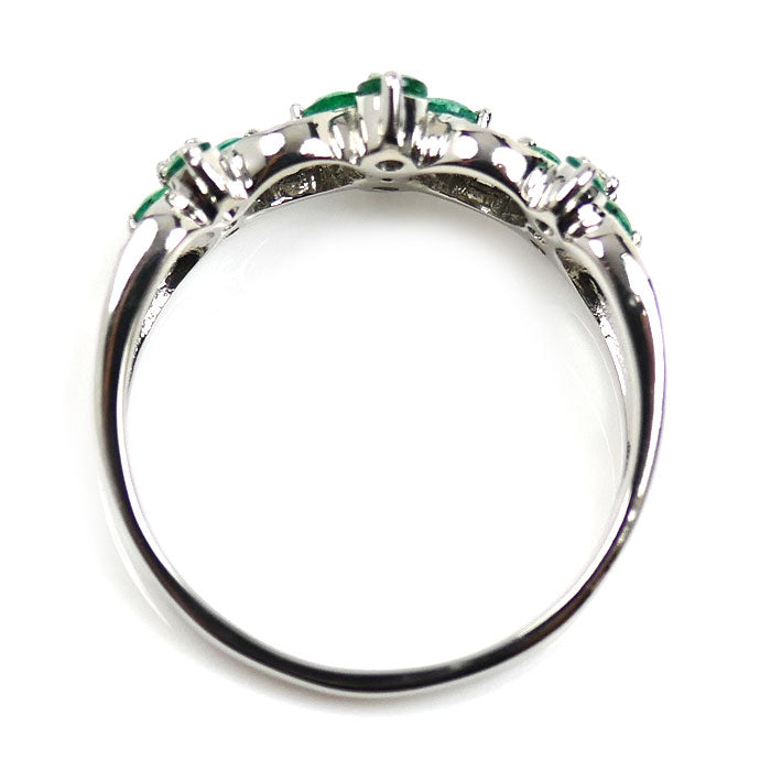 Pt900プラチナ フラワーモチーフ リング・指輪 エメラルド0.40ct ダイヤモンド0.15ct 15号 4.8g レディース【中古】