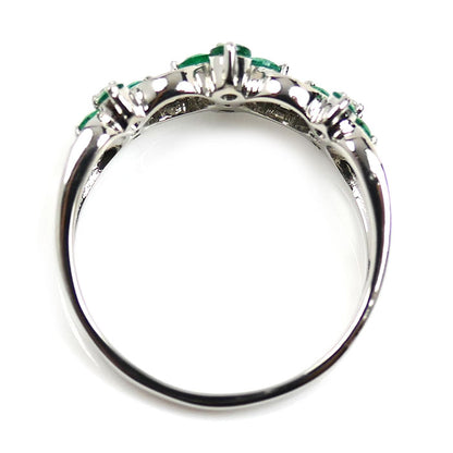 Pt900プラチナ フラワーモチーフ リング・指輪 エメラルド0.40ct ダイヤモンド0.15ct 15号 4.8g レディース【中古】