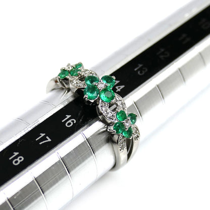 Pt900プラチナ フラワーモチーフ リング・指輪 エメラルド0.40ct ダイヤモンド0.15ct 15号 4.8g レディース【中古】