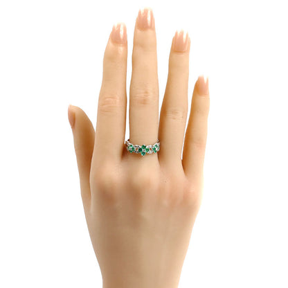 Pt900プラチナ フラワーモチーフ リング・指輪 エメラルド0.40ct ダイヤモンド0.15ct 15号 4.8g レディース【中古】