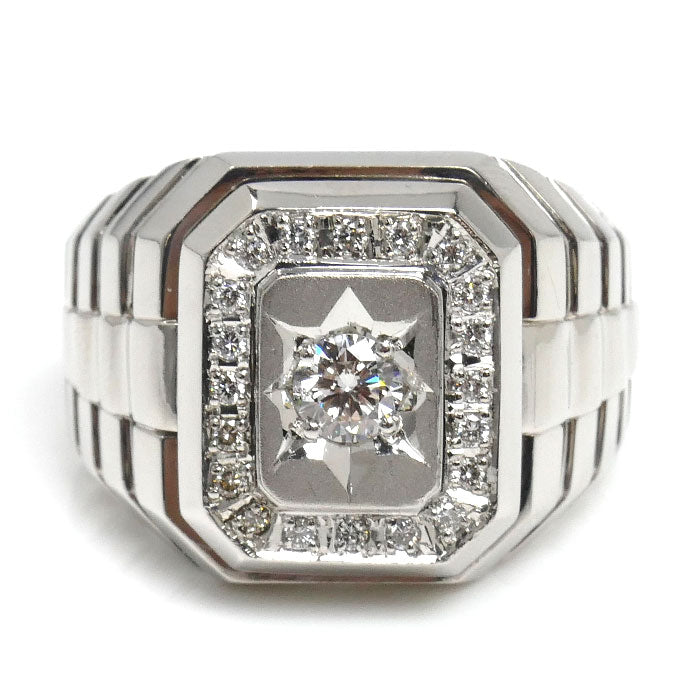 Pt900プラチナ リング・指輪 ダイヤモンド0.308ct/0.20ct 21号 25.3g メンズ【中古】【美品】
