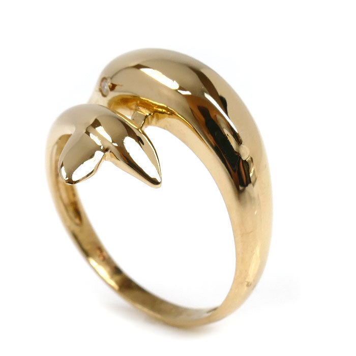 K18YG イエローゴールド イルカ リング・指輪 ダイヤモンド0.02ct 12号 3.3g レディース【中古】