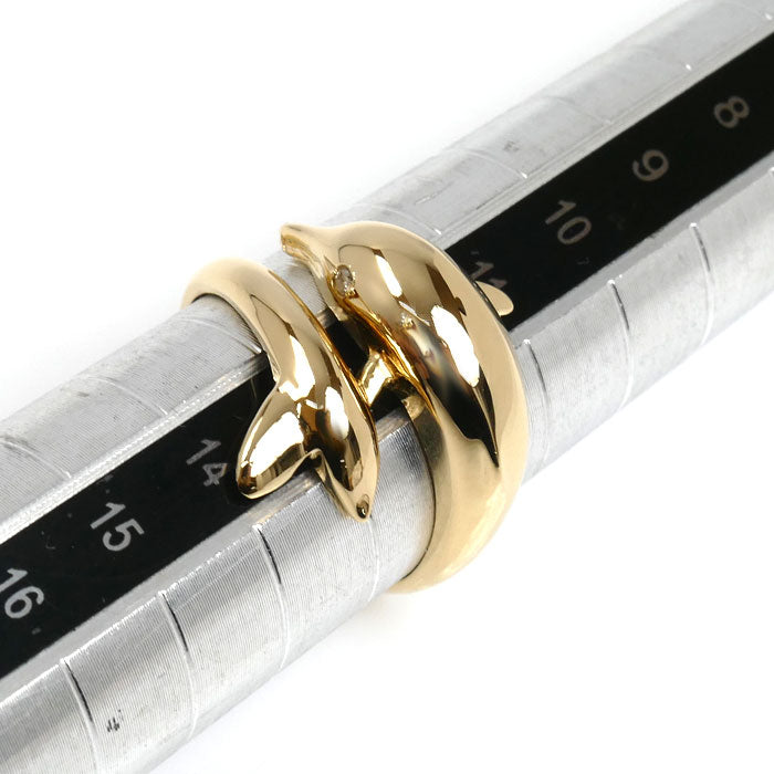 K18YG イエローゴールド イルカ リング・指輪 ダイヤモンド0.02ct 12号 3.3g レディース【中古】