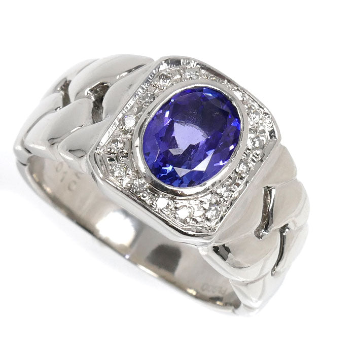 Pt900プラチナ リング・指輪 タンザナイト1.52ct ダイヤモンド0.10ct 21号 21.9g メンズ【中古】