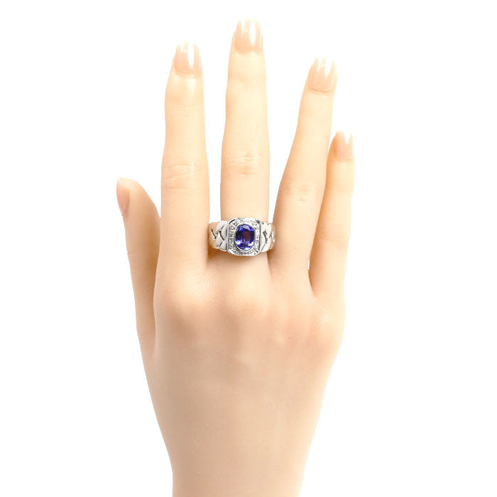 Pt900プラチナ リング・指輪 タンザナイト1.52ct ダイヤモンド0.10ct 21号 21.9g メンズ【中古】