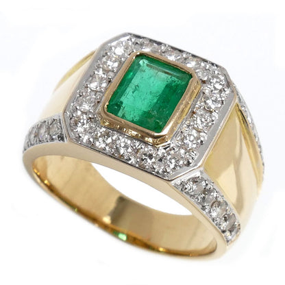 K18YG イエローゴールド K18WG ホワイトゴールド リング・指輪 エメラルド0.96ct ダイヤモンド0.93ct 20号 13.5g メンズ【中古】