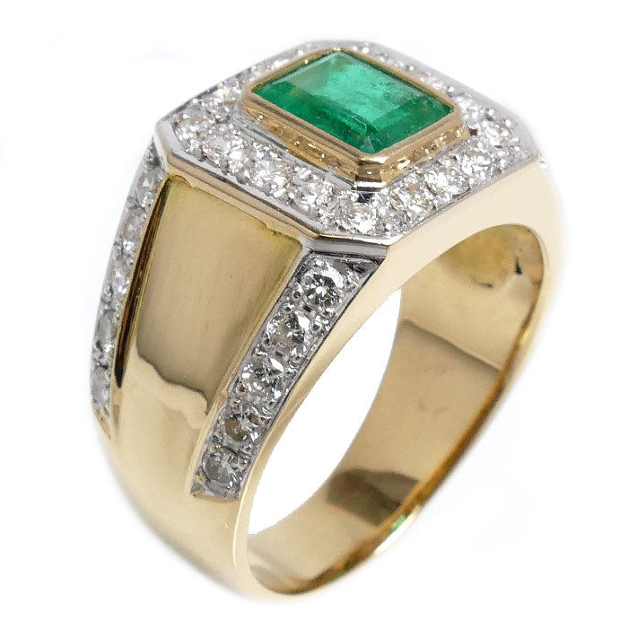 K18YG イエローゴールド K18WG ホワイトゴールド リング・指輪 エメラルド0.96ct ダイヤモンド0.93ct 20号 13.5g メンズ【中古】