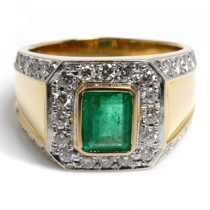 K18YG イエローゴールド K18WG ホワイトゴールド リング・指輪 エメラルド0.96ct ダイヤモンド0.93ct 20号 13.5g メンズ【中古】