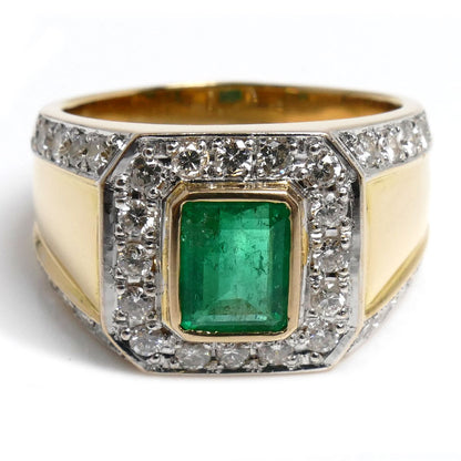 K18YG イエローゴールド K18WG ホワイトゴールド リング・指輪 エメラルド0.96ct ダイヤモンド0.93ct 20号 13.5g メンズ【中古】