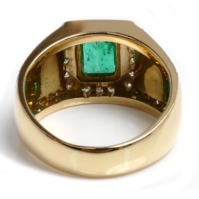 K18YG イエローゴールド K18WG ホワイトゴールド リング・指輪 エメラルド0.96ct ダイヤモンド0.93ct 20号 13.5g メンズ【中古】