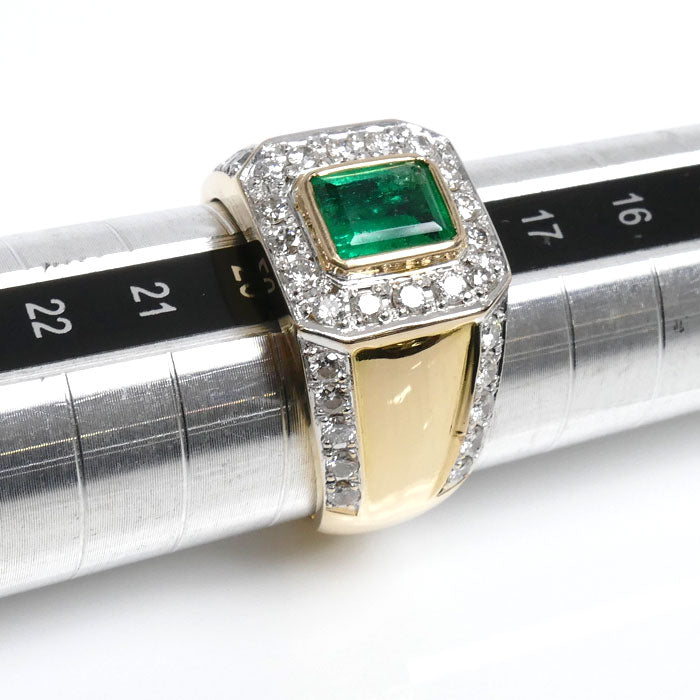 K18YG イエローゴールド K18WG ホワイトゴールド リング・指輪 エメラルド0.96ct ダイヤモンド0.93ct 20号 13.5g メンズ【中古】