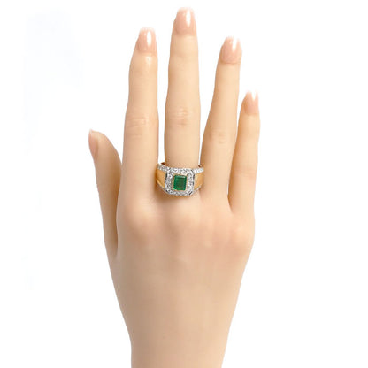 K18YG イエローゴールド K18WG ホワイトゴールド リング・指輪 エメラルド0.96ct ダイヤモンド0.93ct 20号 13.5g メンズ【中古】