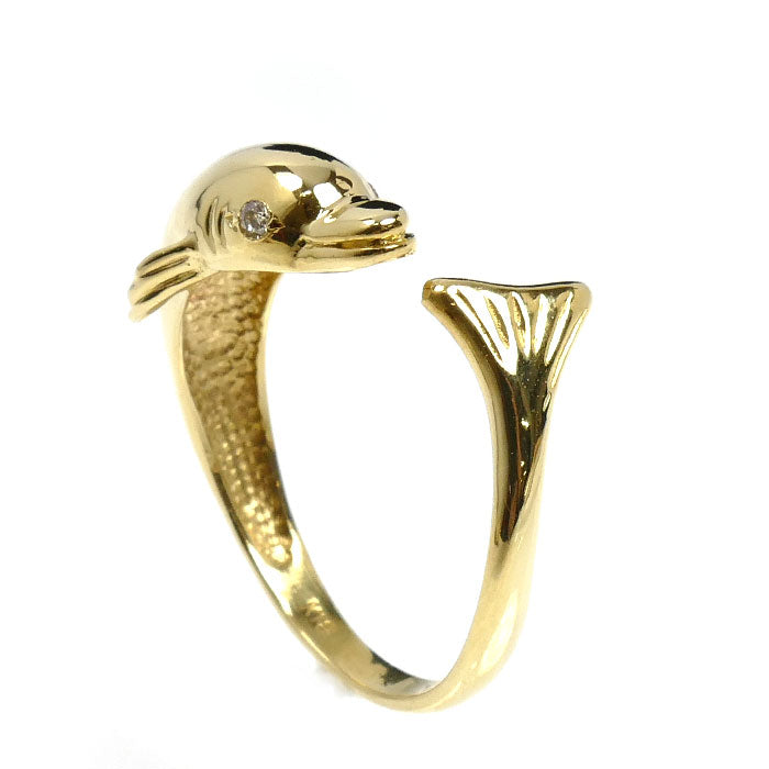 K18YG イエローゴールド イルカ リング・指輪 ダイヤモンド0.02ct 12号 2.7g レディース【中古】