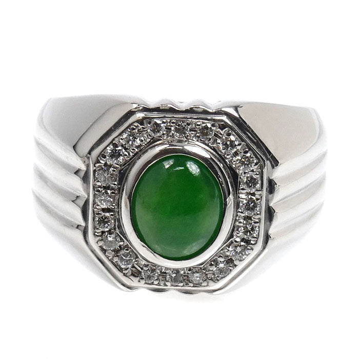 Pt900プラチナ リング・指輪 翡翠1.97ct ダイヤモンド0.25ct 20.5号 29.3g メンズ【中古】