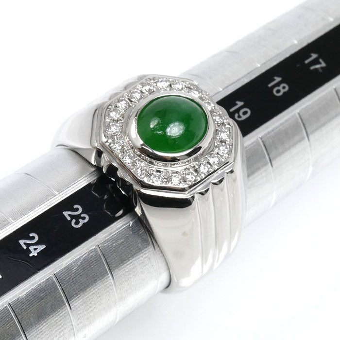 Pt900プラチナ リング・指輪 翡翠1.97ct ダイヤモンド0.25ct 20.5号 29.3g メンズ【中古】