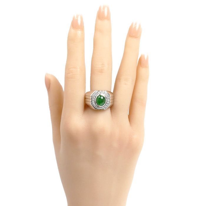 Pt900プラチナ リング・指輪 翡翠1.97ct ダイヤモンド0.25ct 20.5号 29.3g メンズ【中古】