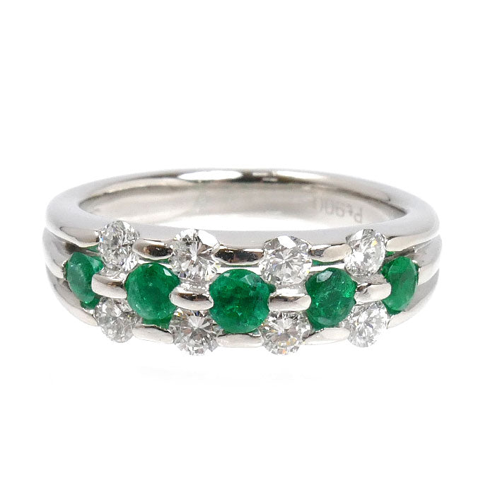Pt900プラチナ リング・指輪 エメラルド0.46ct ダイヤモンド0.56ct 11号 7.7g レディース【中古】【美品】