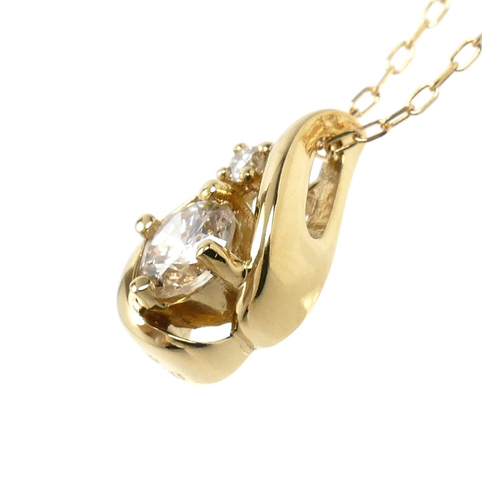 K18YG イエローゴールド ネックレス ダイヤモンド0.21ct 1.6g 40cm しずく レディース【中古】