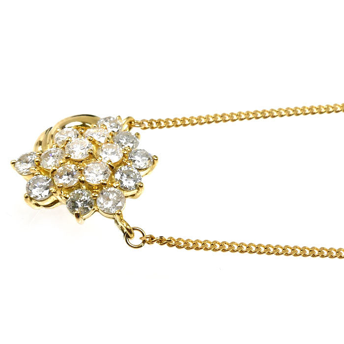 K18YG イエローゴールド ネックレス ダイヤモンド1.28ct 4.7g 42cm レディース【中古】