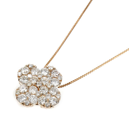 K18PG ピンクゴールド フラワー モチーフ ネックレス ダイヤモンド1.00ct 3.0g ～45cm フリーチェーン レディース【中古】【美品】