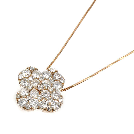 K18PG ピンクゴールド フラワー モチーフ ネックレス ダイヤモンド1.00ct 3.0g ～45cm フリーチェーン レディース【中古】【美品】