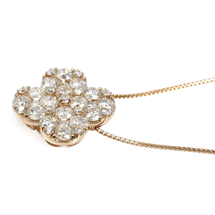 K18PG ピンクゴールド フラワー モチーフ ネックレス ダイヤモンド1.00ct 3.0g ～45cm フリーチェーン レディース【中古】【美品】