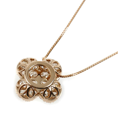 K18PG ピンクゴールド フラワー モチーフ ネックレス ダイヤモンド1.00ct 3.0g ～45cm フリーチェーン レディース【中古】【美品】