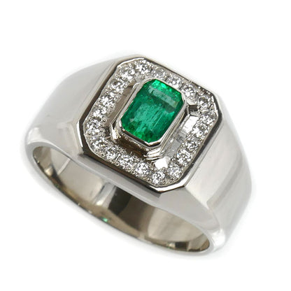 Pt900プラチナ リング・指輪 エメラルド0.64ct ダイヤモンド0.26ct 20号 21.7g メンズ【中古】