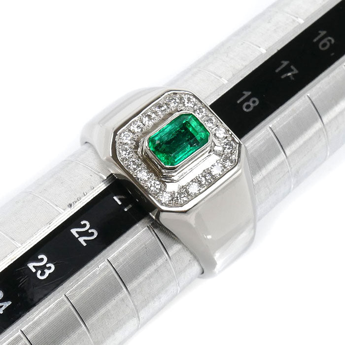 Pt900プラチナ リング・指輪 エメラルド0.64ct ダイヤモンド0.26ct 20号 21.7g メンズ【中古】