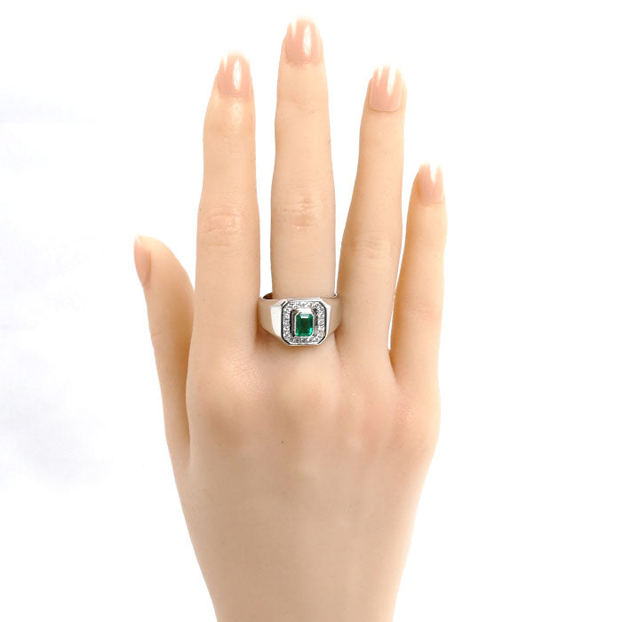Pt900プラチナ リング・指輪 エメラルド0.64ct ダイヤモンド0.26ct 20号 21.7g メンズ【中古】
