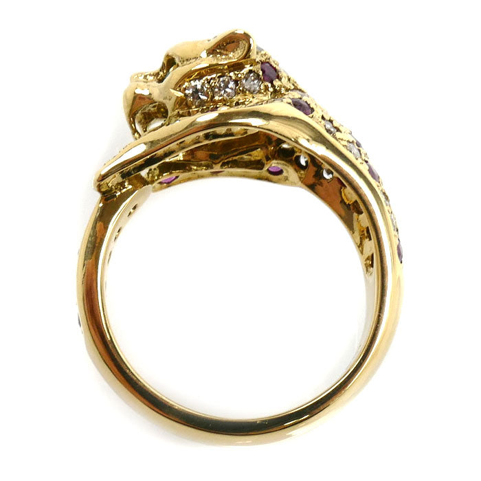 K18YG イエローゴールド パンサー リング・指輪 ダイヤモンド0.64ct ルビー エメラルド 12号 8.3g レディース【中古】