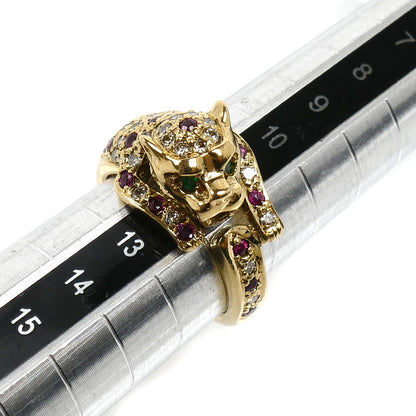 K18YG イエローゴールド パンサー リング・指輪 ダイヤモンド0.64ct ルビー エメラルド 12号 8.3g レディース【中古】