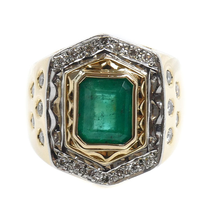 K18YG イエローゴールド Pm リング・指輪 エメラルド2.50ct ダイヤモンド0.74ct 21.5号 30.9g メンズ【中古】
