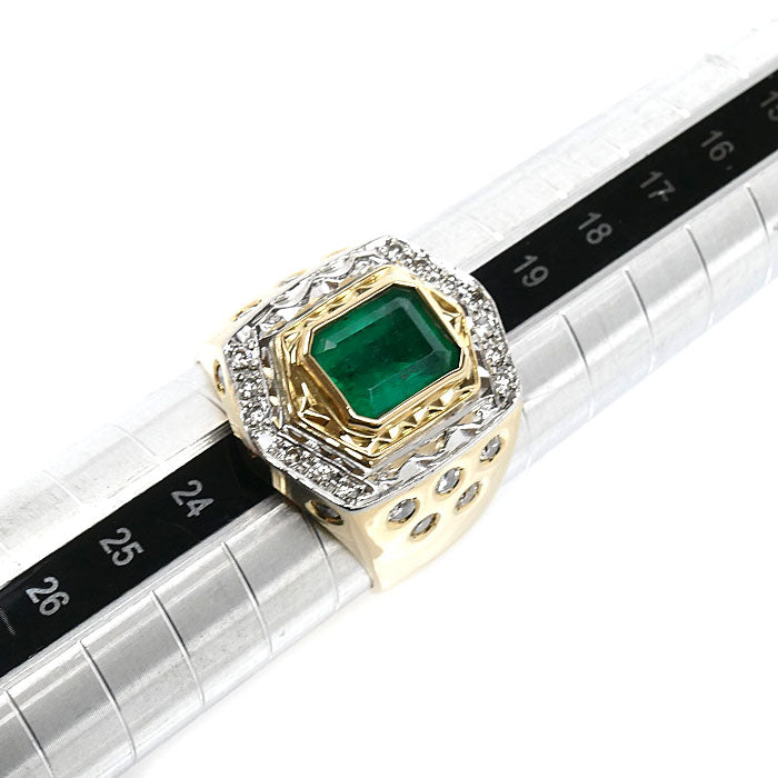 K18YG イエローゴールド Pm リング・指輪 エメラルド2.50ct ダイヤモンド0.74ct 21.5号 30.9g メンズ【中古】
