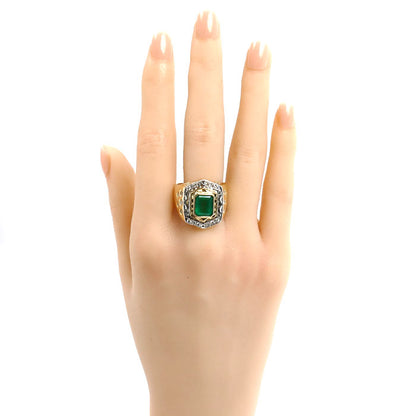 K18YG イエローゴールド Pm リング・指輪 エメラルド2.50ct ダイヤモンド0.74ct 21.5号 30.9g メンズ【中古】