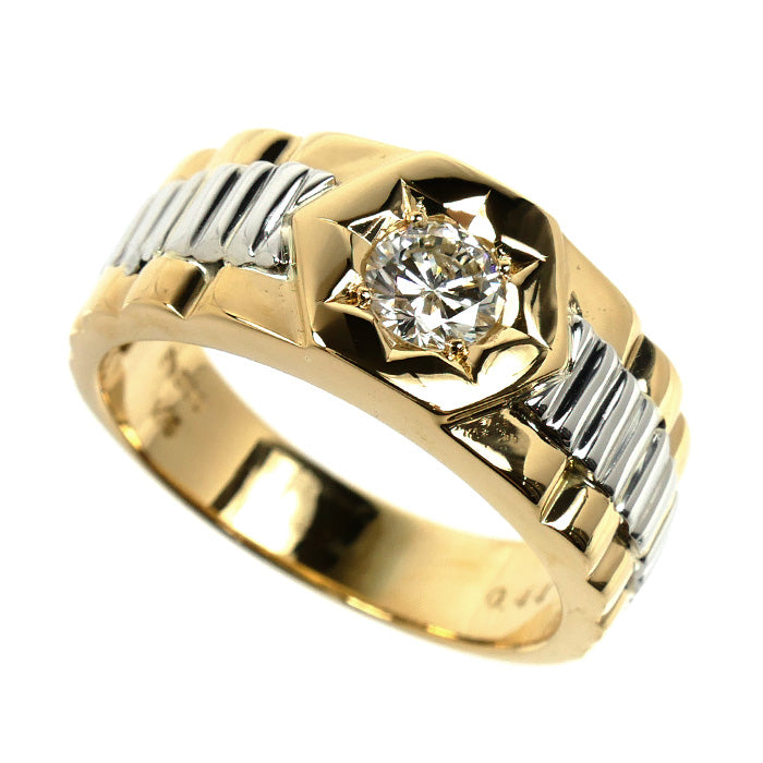 K18YG イエローゴールド Pt900プラチナ リング・指輪 ダイヤモンド0.44ct 20号 12.0g メンズ【中古】【美品】