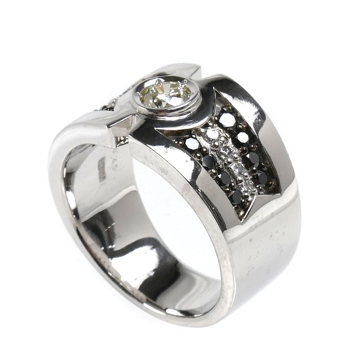 K18WG ホワイトゴールド リング・指輪 ダイヤモンド0.45ct/0.20ct ブラックダイヤモンド0.60ct 21.5号 23.3g メンズ【中古】