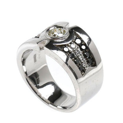 K18WG ホワイトゴールド リング・指輪 ダイヤモンド0.45ct/0.20ct ブラックダイヤモンド0.60ct 21.5号 23.3g メンズ【中古】