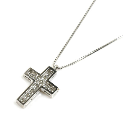 ゆきざき Pt900プラチナ Pt850プラチナ リッチクロス ネックレス W50217.2.2 ダイヤモンド0.50ct 4.3g ～50cm フリーチェーン レディース【中古】