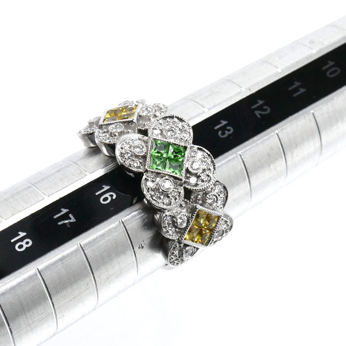 K18WG ホワイトゴールド リング・指輪 ガーネット イエローサファイア ダイヤモンド 15号 6.5g レディース【中古】【美品】