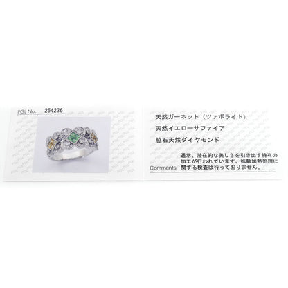 K18WG ホワイトゴールド リング・指輪 ガーネット イエローサファイア ダイヤモンド 15号 6.5g レディース【中古】【美品】