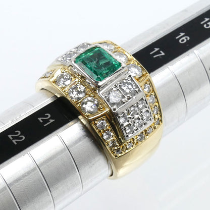K18YG イエローゴールド Pt900プラチナ リング・指輪 エメラルド1.34ct ダイヤモンド1.57ct 19号 17.2g メンズ【中古】