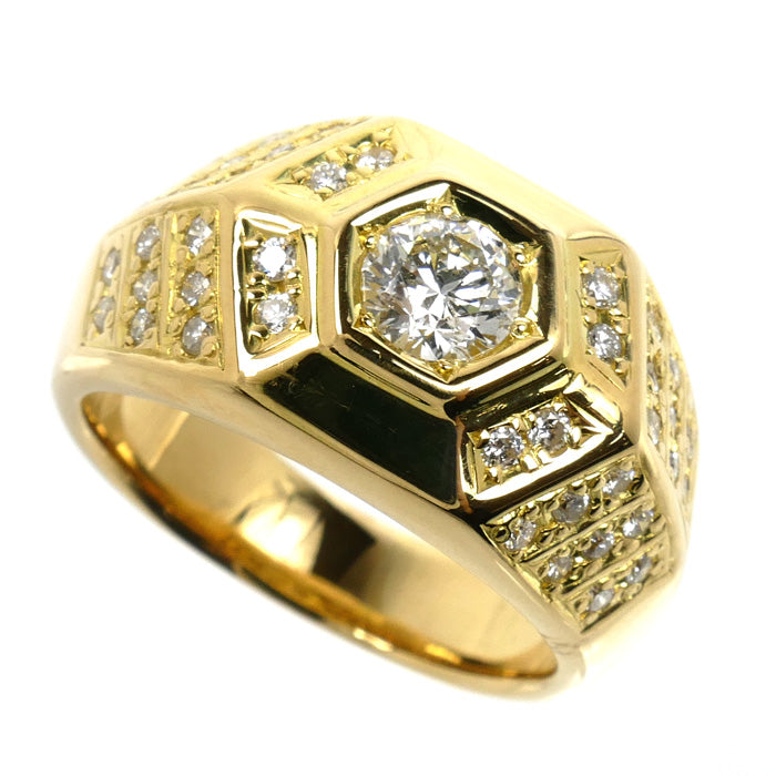 K18YG イエローゴールド リング・指輪 ダイヤモンド0.63ct/0.45ct 20号 22.9g メンズ【中古】【美品】
