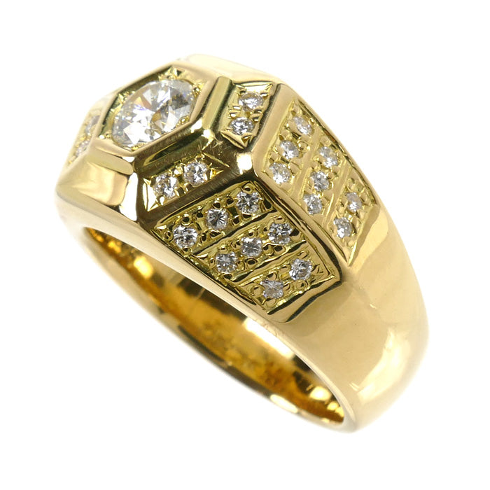 K18YG イエローゴールド リング・指輪 ダイヤモンド0.63ct/0.45ct 20号 22.9g メンズ【中古】【美品】