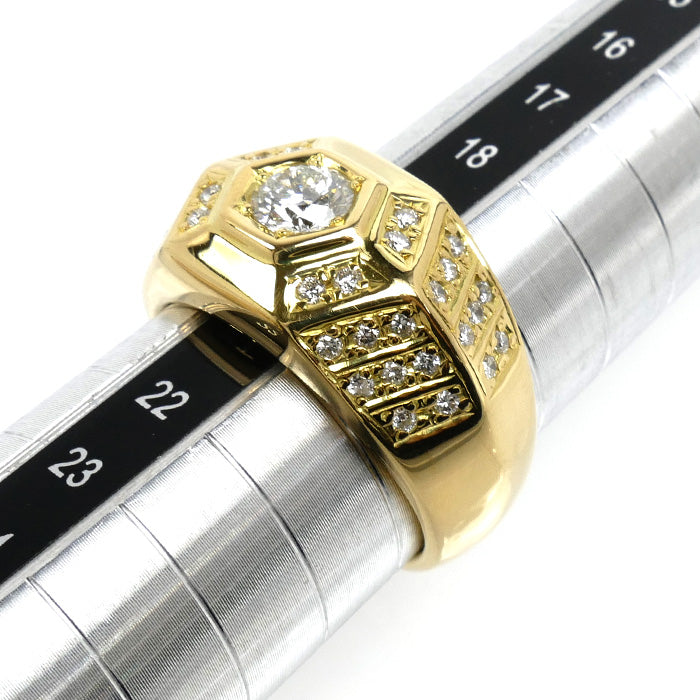 K18YG イエローゴールド リング・指輪 ダイヤモンド0.63ct/0.45ct 20号 22.9g メンズ【中古】【美品】
