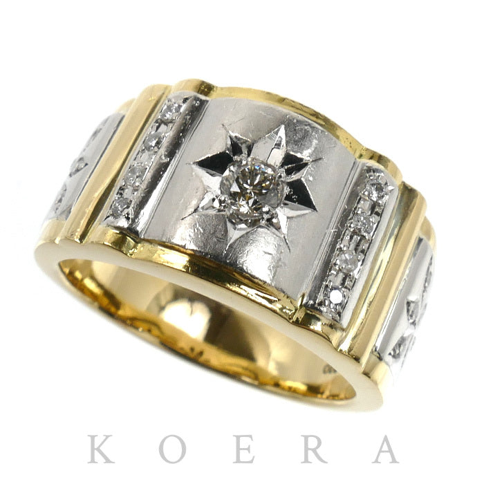 K18YG イエローゴールド Pt900プラチナ リング・指輪 ダイヤモンド0.31ct 20号 13.5g メンズ【中古】