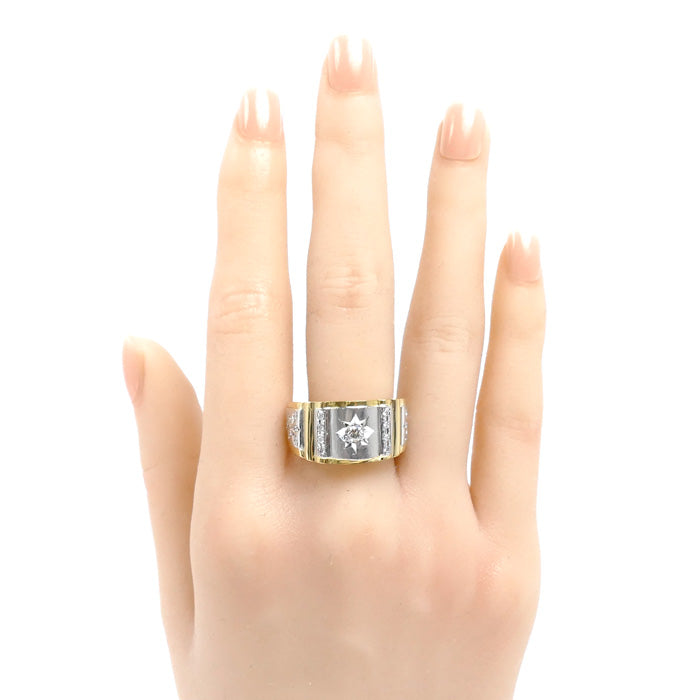 K18YG イエローゴールド Pt900プラチナ リング・指輪 ダイヤモンド0.31ct 20号 13.5g メンズ【中古】