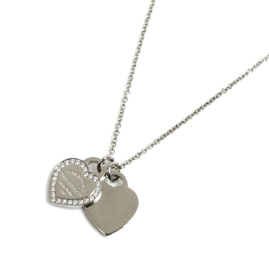 TIFFANY&Co. ティファニー K18WG ホワイトゴールド リターントゥ ダブル ハート ネックレス ダイヤモンド 4.6g 40.5cm レディース【中古】【美品】