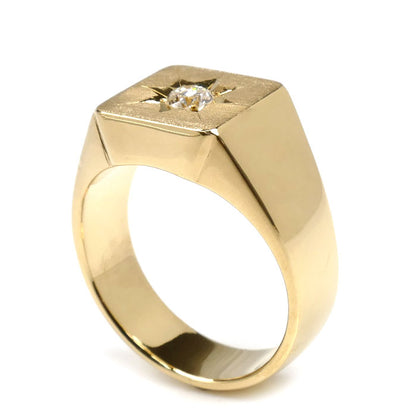 K18YG イエローゴールド 印台 リング・指輪 ダイヤモンド0.25ct 25号 23.6g メンズ【中古】【美品】